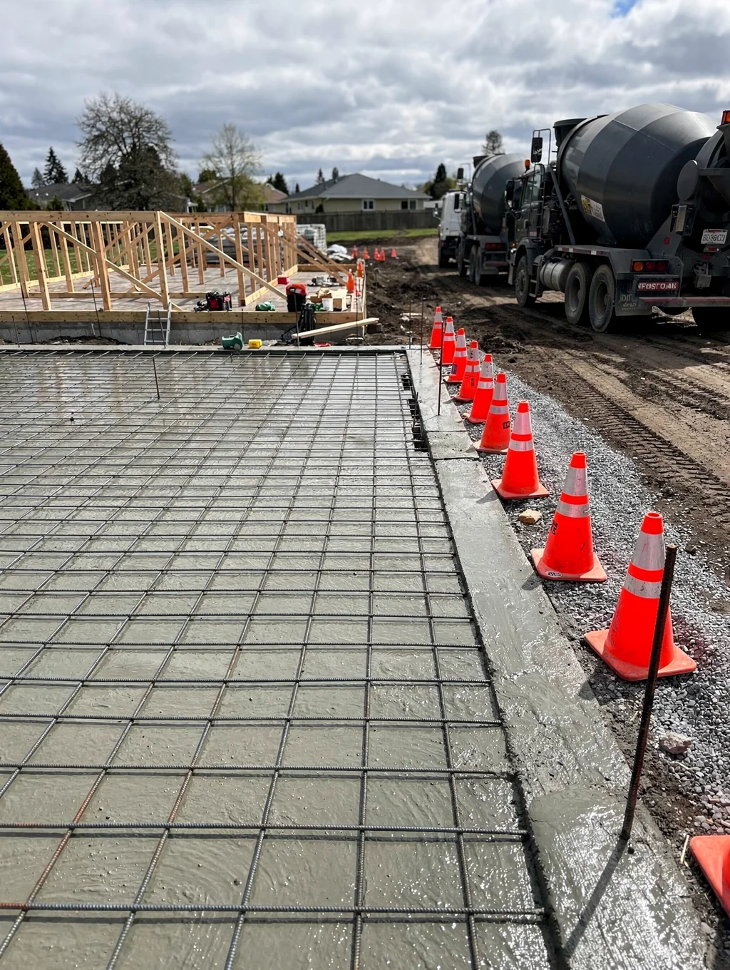 New concrete foundation for a residential build